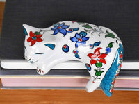 ceramic lazy cat small blue 