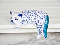 ceramic lazy cat small daisy blue
