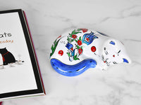 ceramic sleeping cat blue