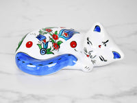 ceramic sleeping cat blue