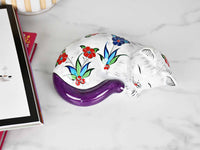 ceramic sleeping cat purple
