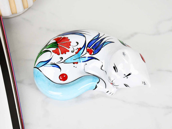 ceramic sleeping cat light blue