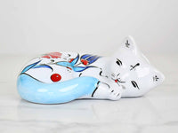 ceramic sleeping cat Iznik light blue