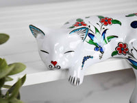 ceramic lazy cat large blue tulip