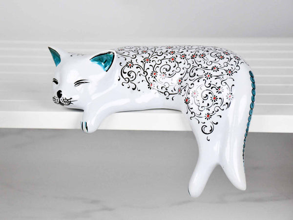 ceramic lazy cat large Iznik daisy