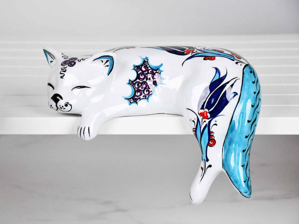 ceramic lazy cat large blue tail