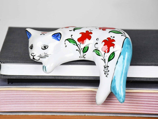 ceramic lazy cat small flower light blue