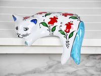 ceramic lazy cat small flower light blue