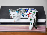 ceramic lazy cat small flower black