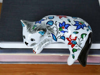 ceramic lazy cat small flower black