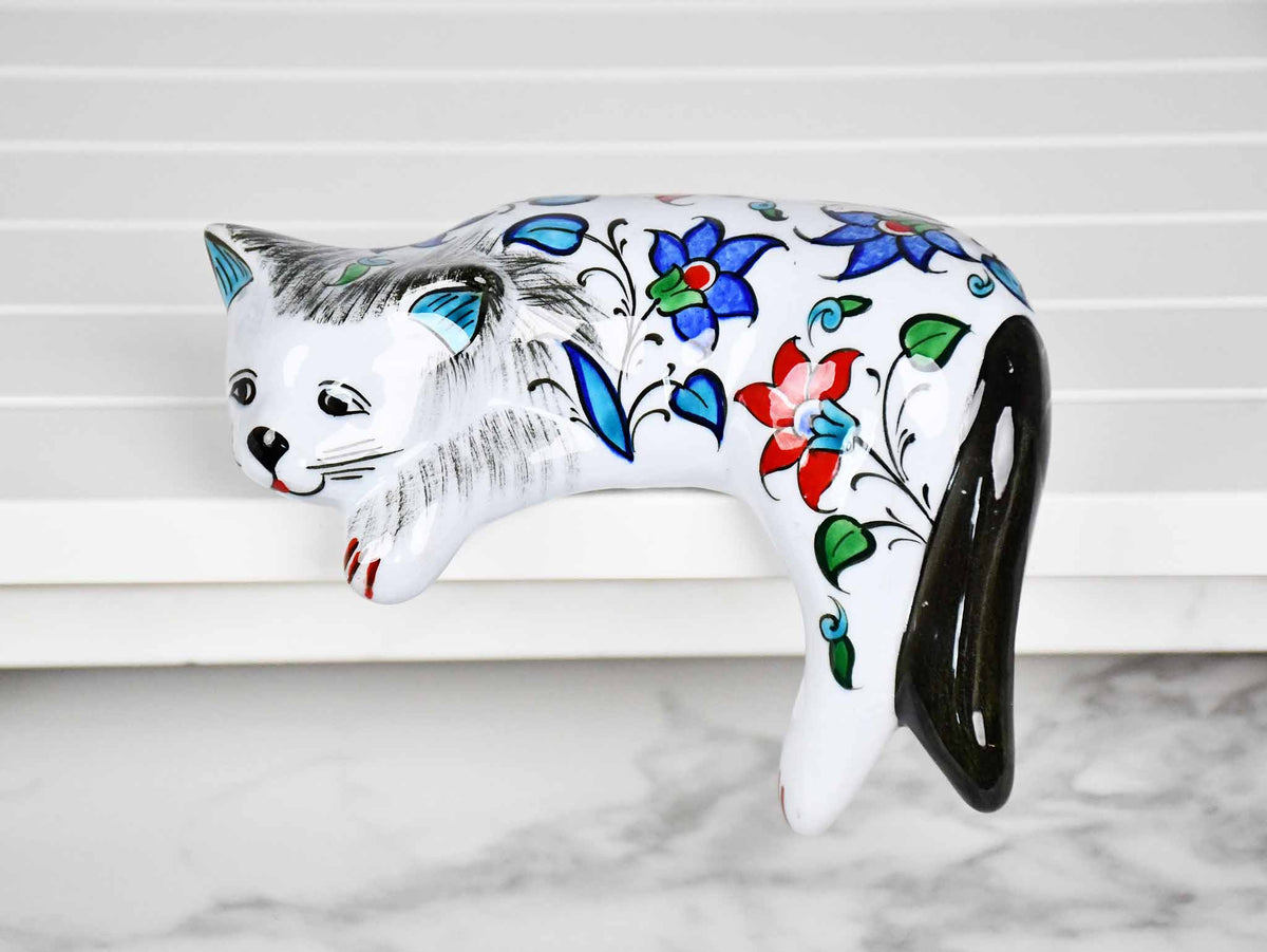 ceramic lazy cat small flower black