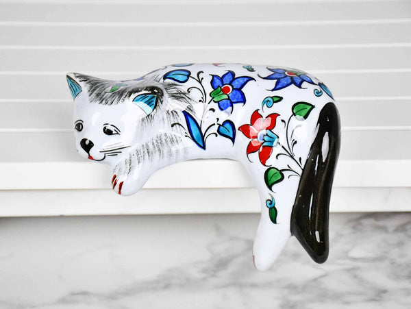 ceramic lazy cat small flower black