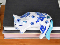 ceramic lazy cat small flower blue