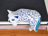 ceramic lazy cat small daisy blue