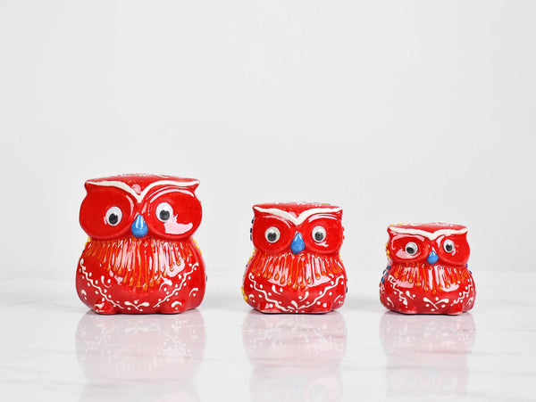 Dantel ceramic owl set red