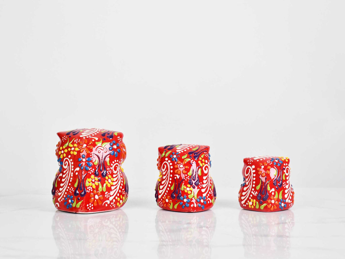 Dantel ceramic owl set red