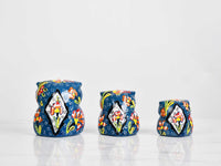 Flower ceramic owl set green