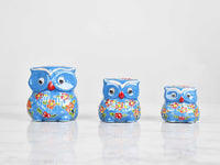 Flower ceramic owl set light blue