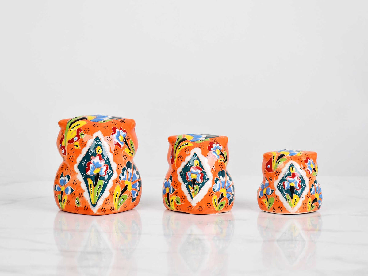Flower ceramic owl set orange