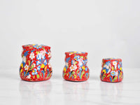 Flower ceramic owl set red