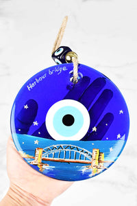 Evil Eye Sydney Harbour Bridge Themed Hand Painted Large Glass Wall Hanging
