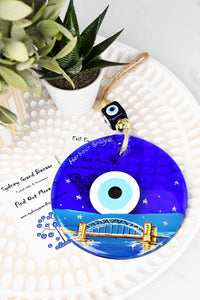 Evil Eye Sydney Harbour Bridge Themed Hand Painted Large Glass Wall Hanging