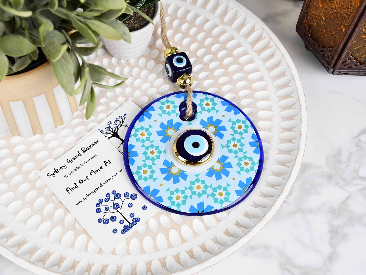 Evil Eye Double Glass Beads Turquoise Aztec Wall Hanging
