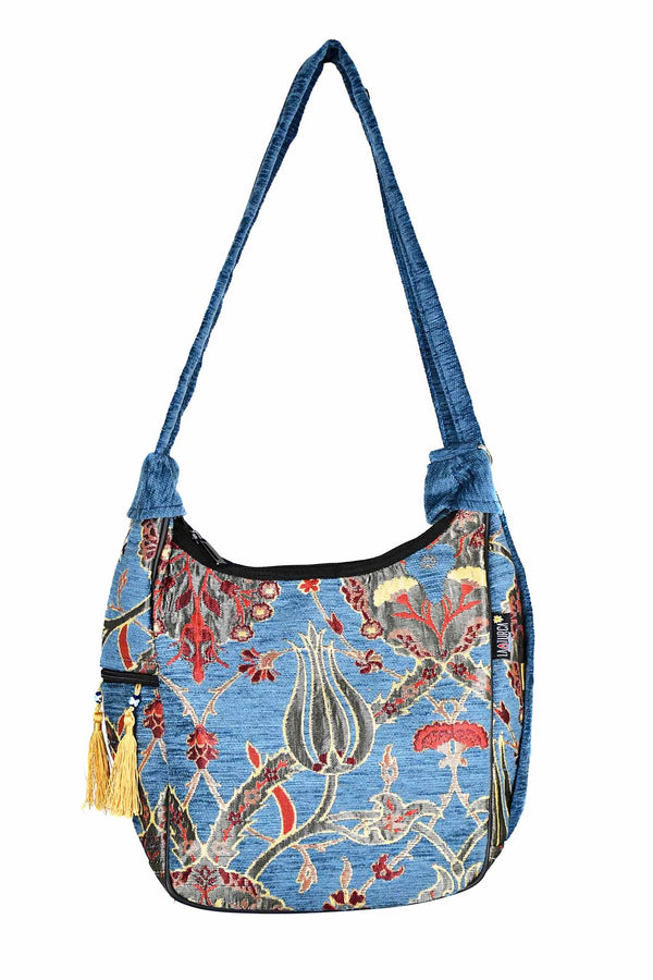 Turkish shoulder bag flower light blue