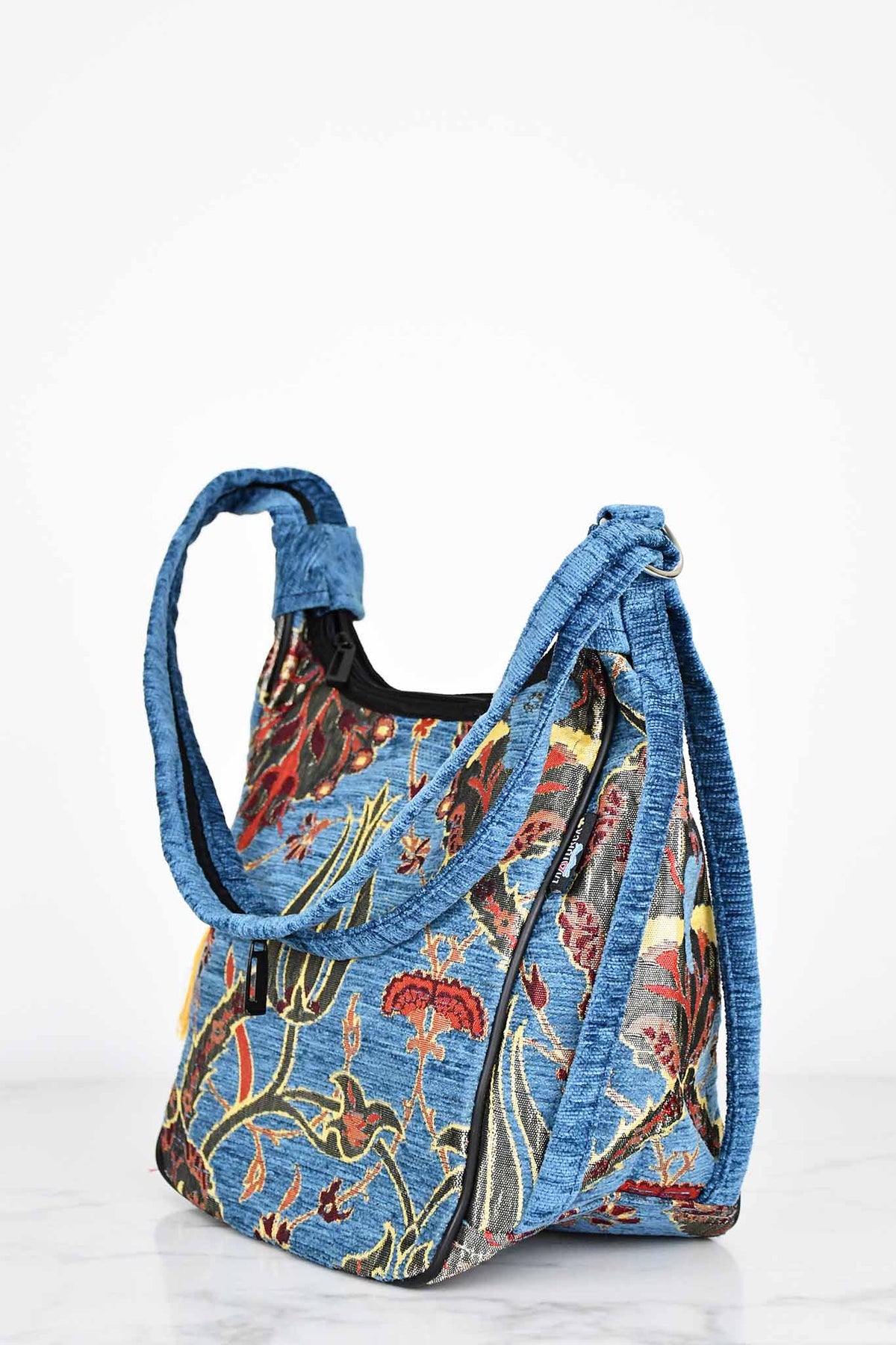 Turkish shoulder bag flower light blue