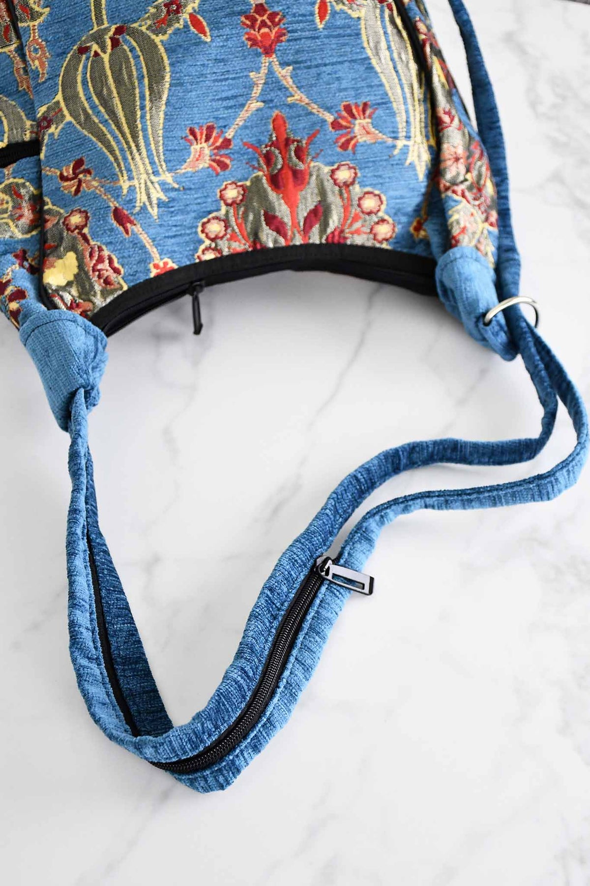 Turkish shoulder bag flower light blue