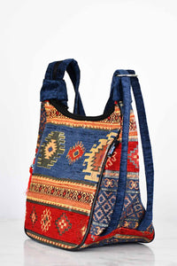 Turkish shoulder bag Aztec red blue