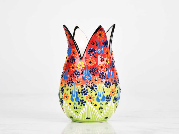 ceramic vase tulip shape red green