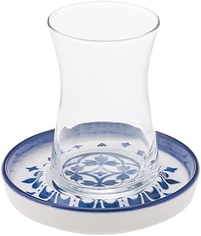 Set of 6 Zeher Blue Stoneware Glass Tea Cups