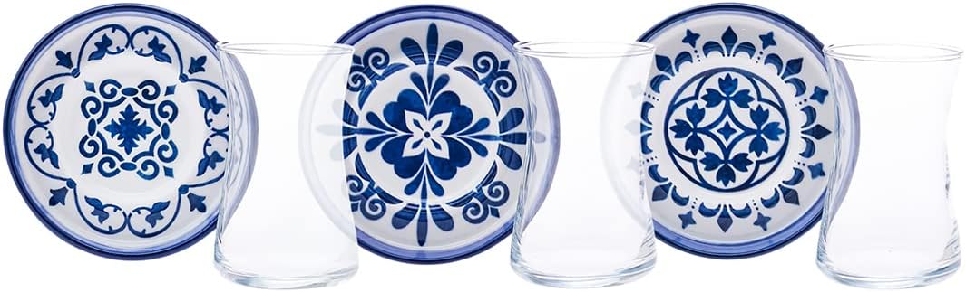 Set of 6 Zeher Blue Stoneware Glass Tea Cups