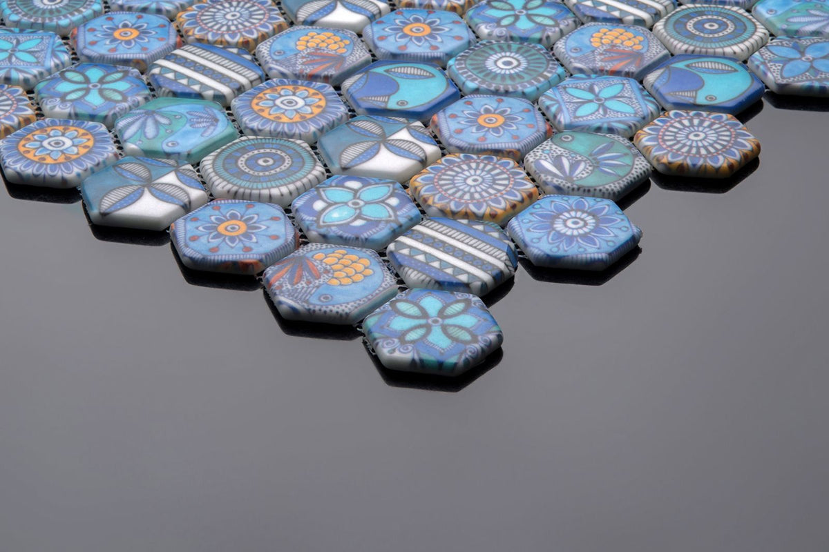 Andalusian Multicoloured Hexagon Mosaic Tile