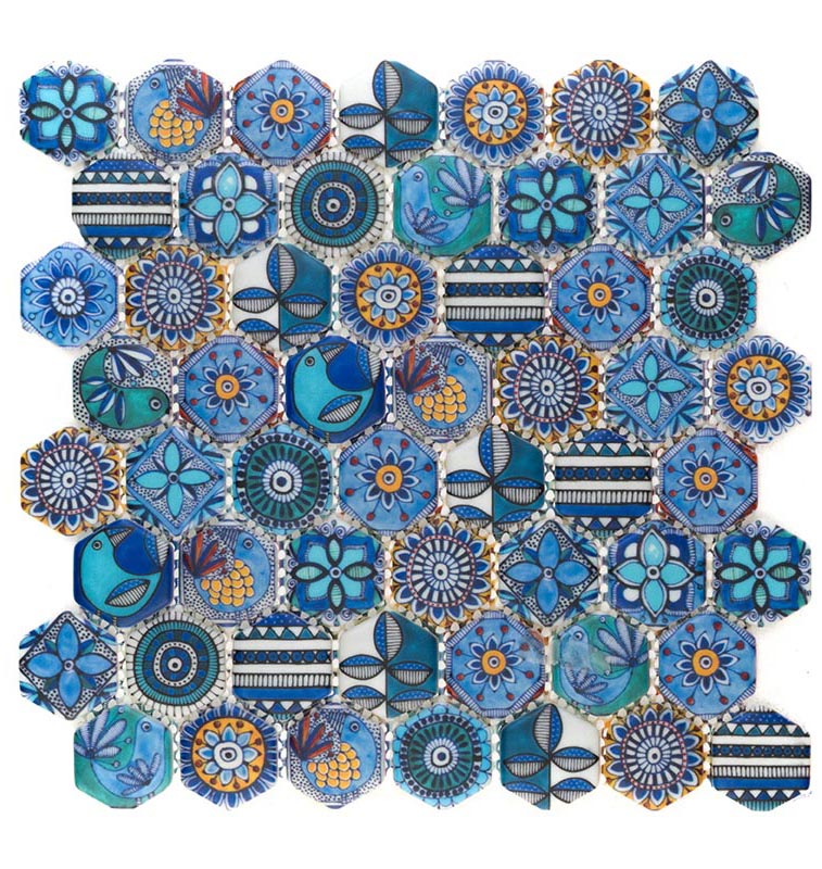 Andalusian Multicoloured Hexagon Mosaic Tile