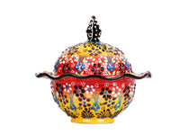ceramic sugar bowl dantel yellow red