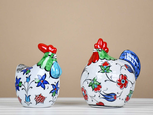 a pair of ceramic chicken Iznik 2