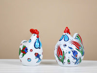a pair of ceramic chicken Iznik 3