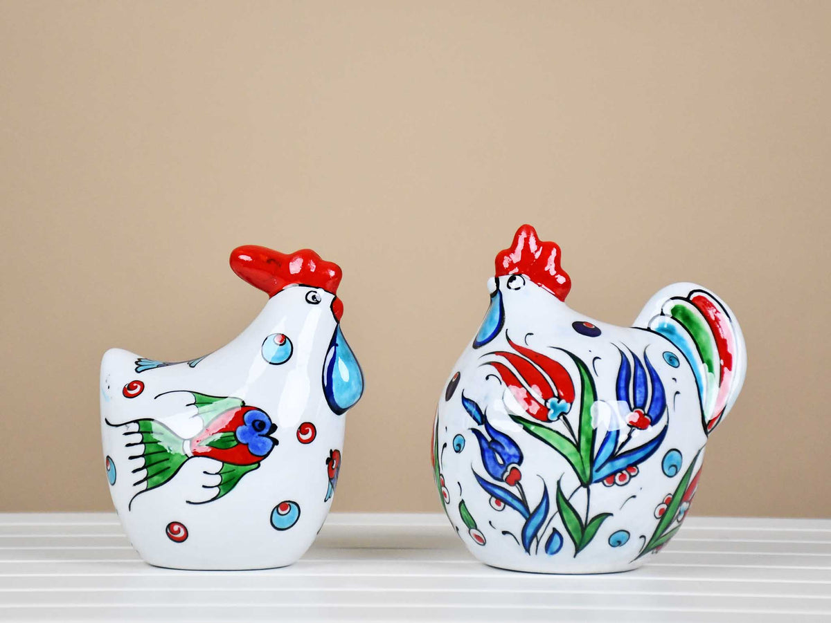 a pair of ceramic chicken Iznik 3