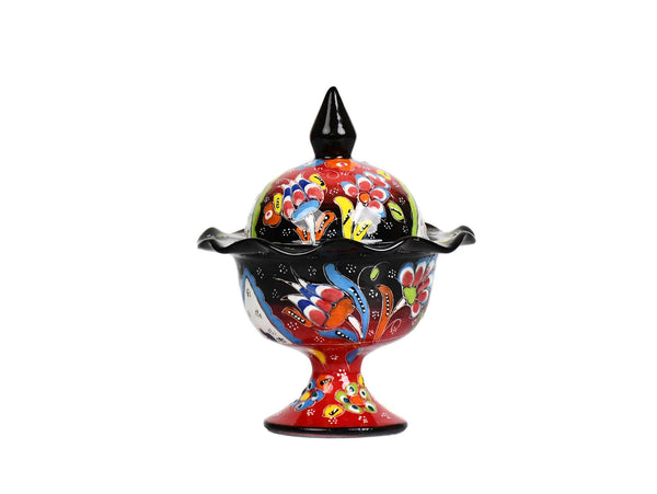 ceramic sugar bowl flower black red 