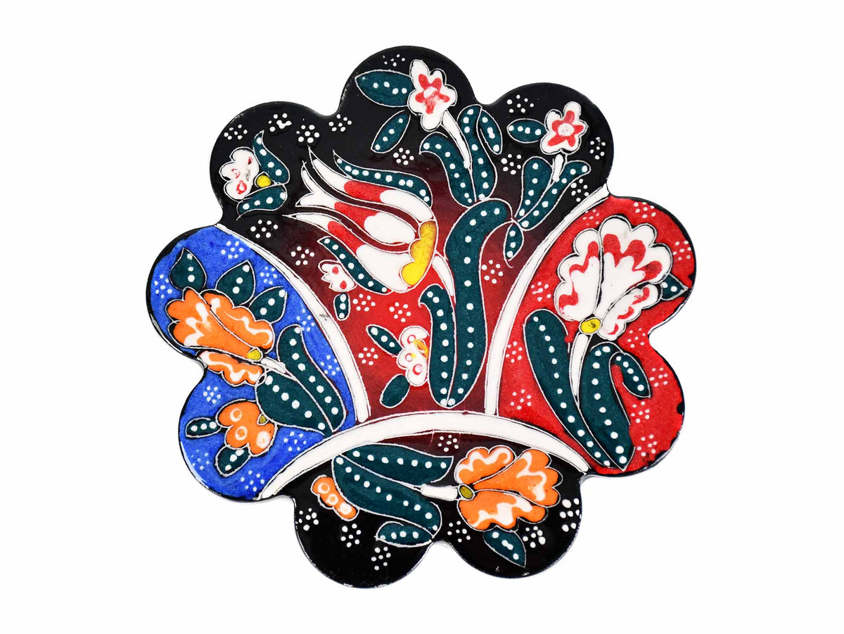 flower ceramic coaster black red