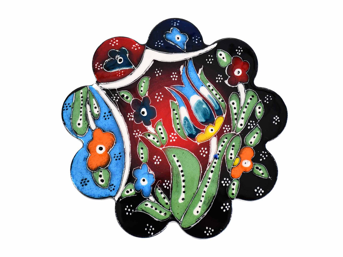 flower ceramic coaster black red