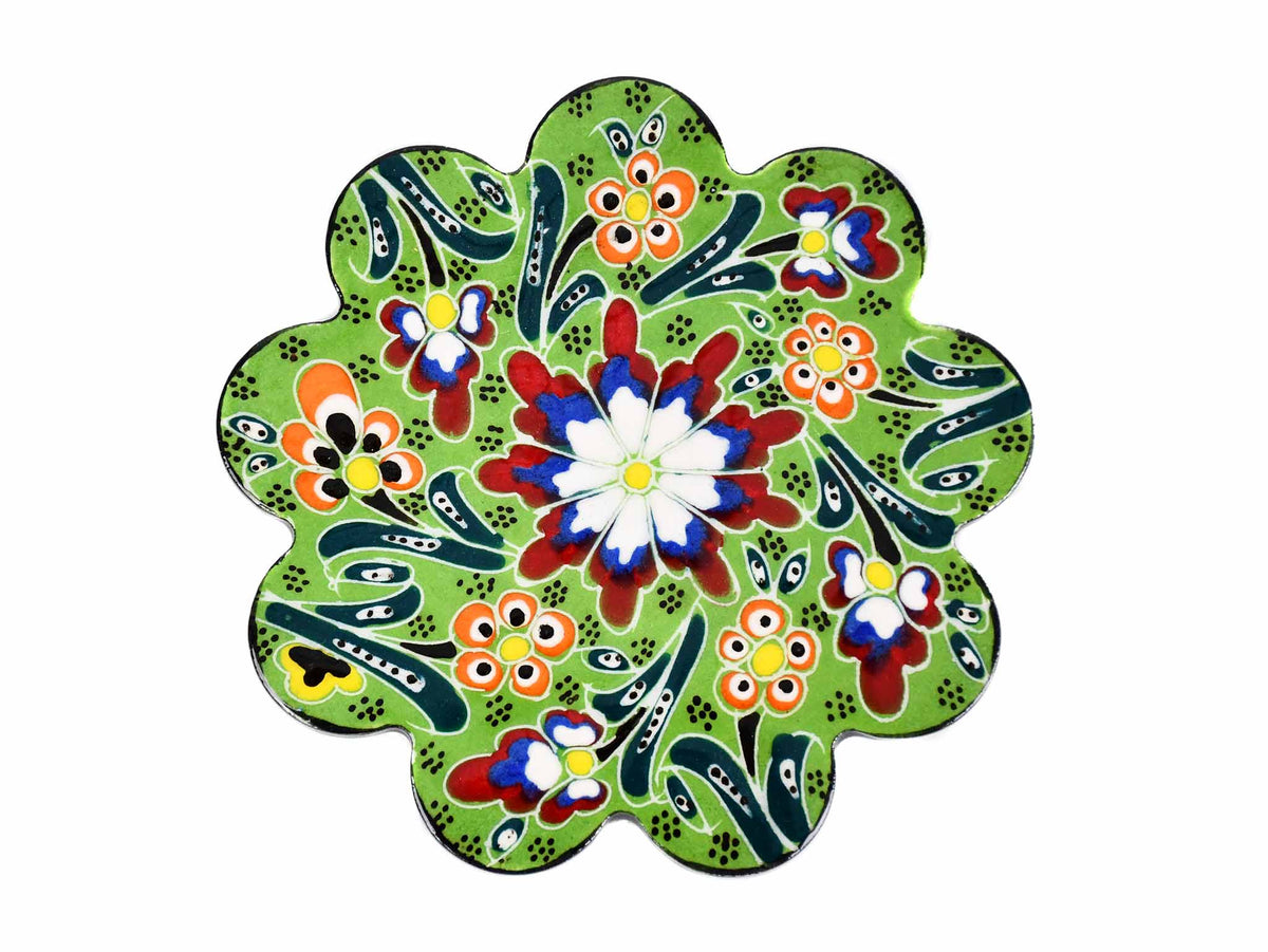 Flower ceramic handmade coaster green