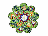 Flower ceramic handmade coaster green