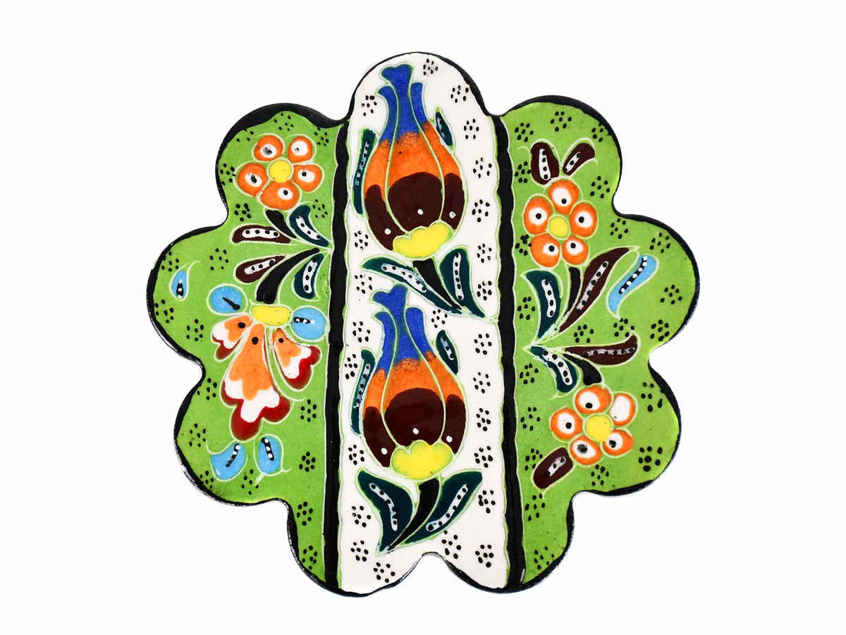 Flower ceramic handmade coaster green