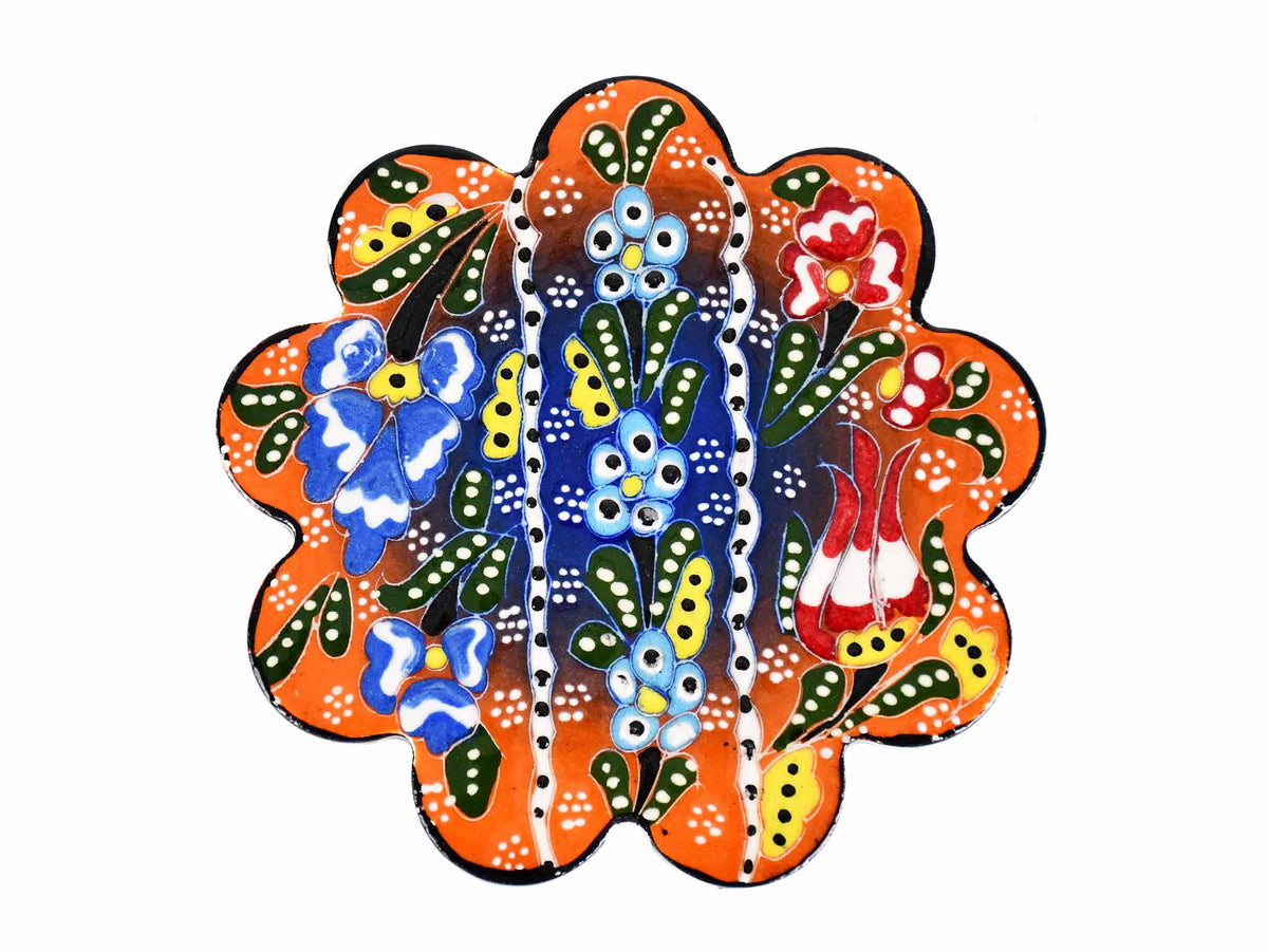 flower coaster  handmade ceramic orange