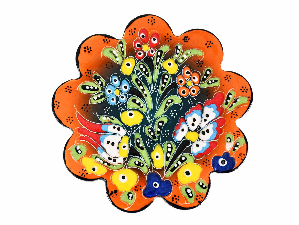 flower coaster  handmade ceramic orange