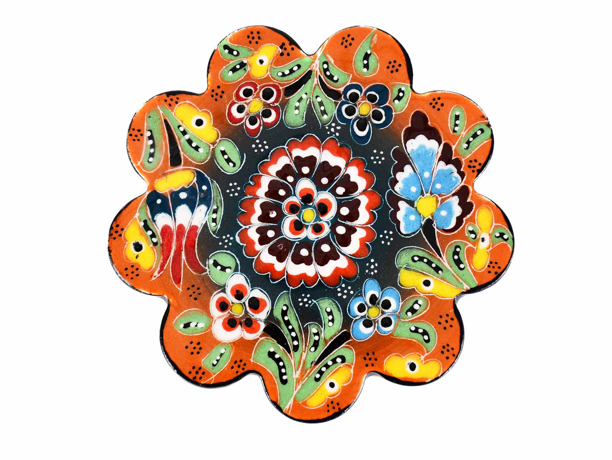 flower coaster  handmade ceramic orange