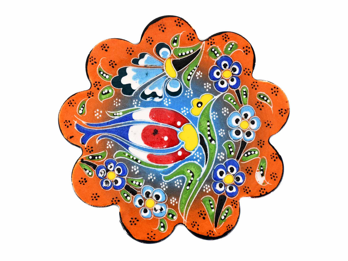 flower coaster  handmade ceramic orange